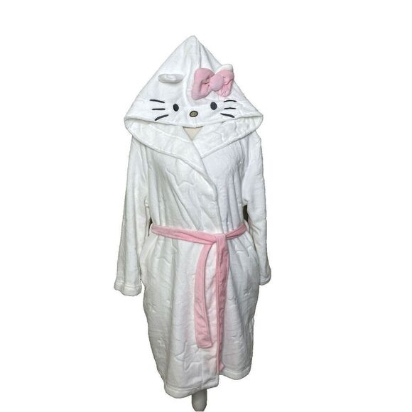 Pottery Barn Teen Hello Kitty White Hooded Bath Robe Plush Bathrobe PBTeen - Picture 1 of 10